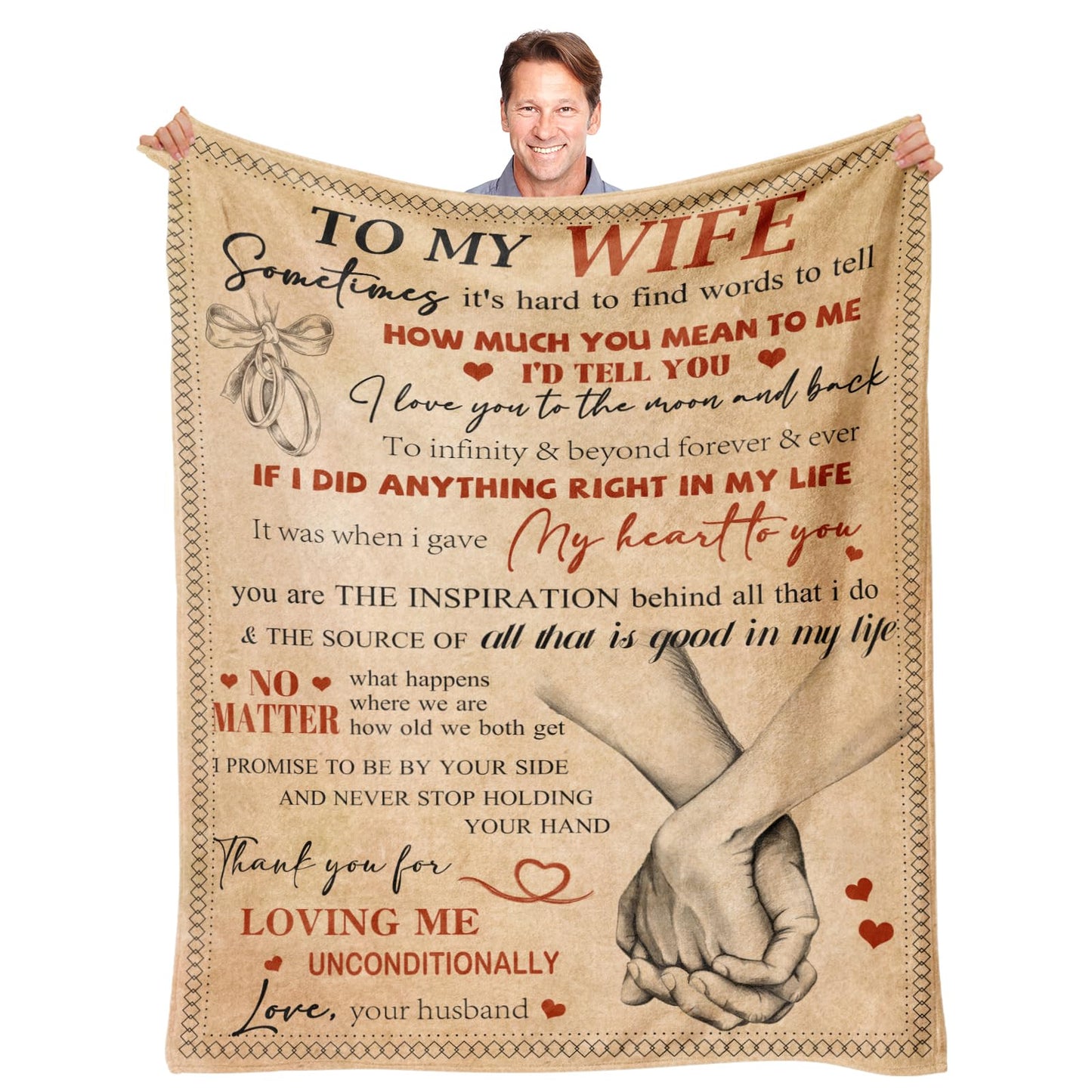 Wife Birthday Gifts from Husband Ideas - Happy Wedding Anniversary Romantic Gifts for Women - I Love You Gift for Her - Mothers Day Birthday Presents for Her - to My Wife Blanket 50"x60"