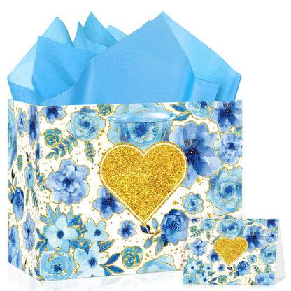 LUUFILx Anniversary Party Gift Bag for Her Him Bridal Gift Bag with Wrapping Paper and Card for Bridal Showers Weddings Anniversaries Engagements