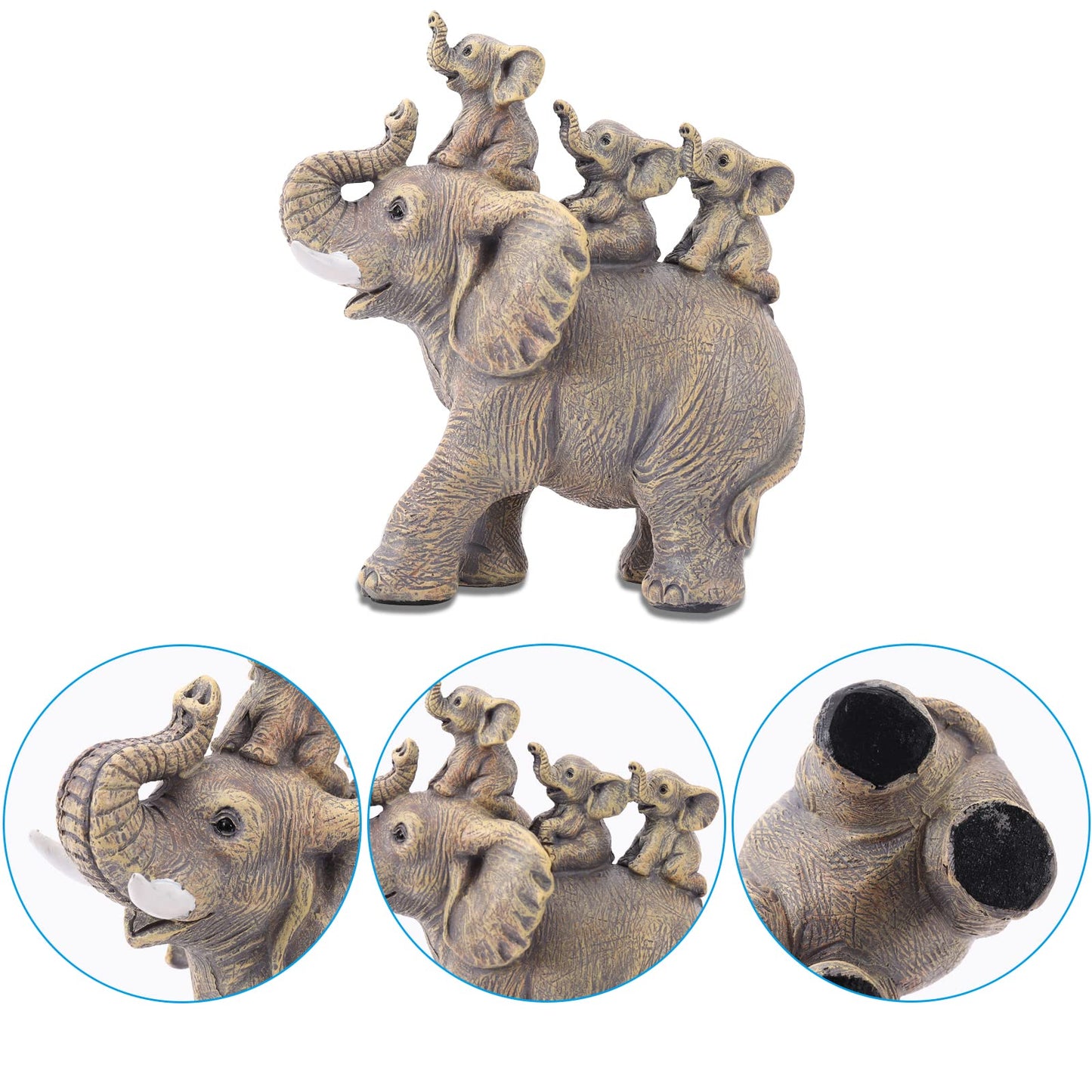 Cute Elephant Statue Home Décor Good Luck Elephant Carries Three Calves on Its Back Figurines Décor for Shelf Good Gifts for Women Decoration for Living Room, Bedroom, Office