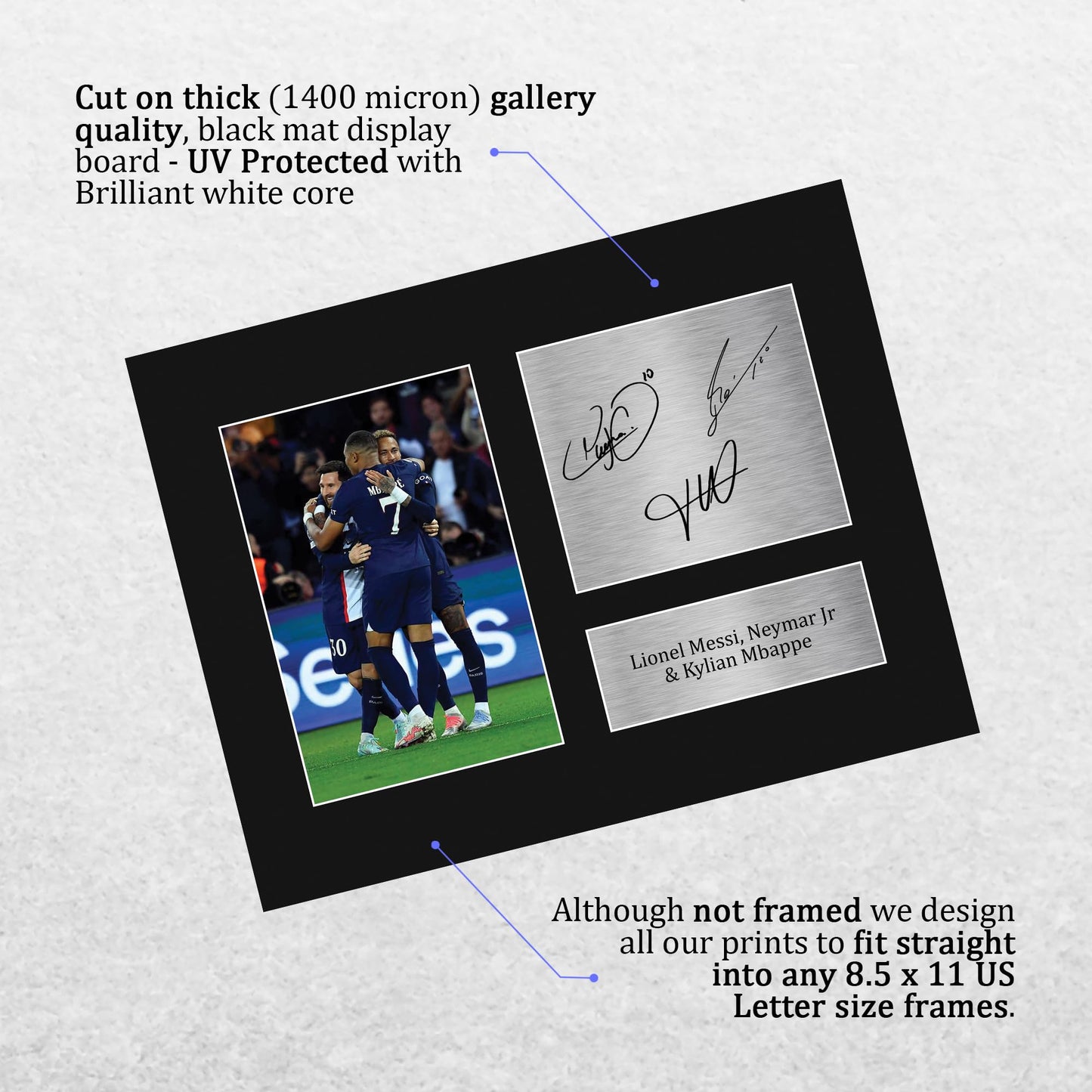 HWC Trading Lionel Messi, Neymar Jr & Kylian Mbappe Paris Blue and Reds Gifts Printed Signed Autograph Picture for Football Fans and Supporters - US Letter Size