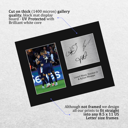 HWC Trading Lionel Messi, Neymar Jr & Kylian Mbappe Paris Blue and Reds Gifts Printed Signed Autograph Picture for Football Fans and Supporters - US Letter Size