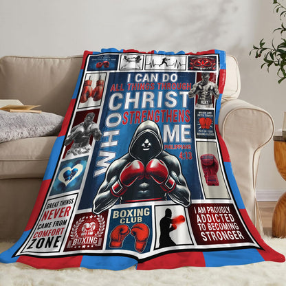 Boxing Blanket Soft Warm Christian Fleece Plush Throw Blanket Inspirational Quote Gifts for Boxing Lover Cozy Flannel Stuff Gym Decor Blanket for Girls Boys Kids Adults Women Bed Travel 40"x50"