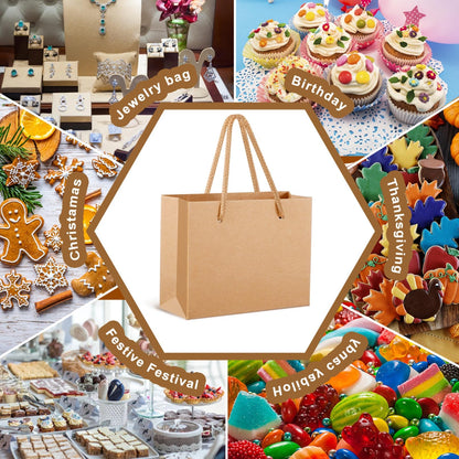 Bgtecho 24 Pack Extra Small Gift Bags, 3.9 x 4.7 x 2.4 Inch Small Paper Bags, Gift Wrap Paper Bags with Handles, Mini Brown Gifts Card Bag for Wedding Birthday Baby Shower Party Favors