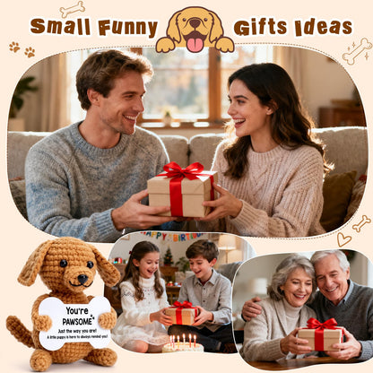 Funny Dog Gifts for Girls Boys Women Men Birthday Fathers Day Presents, Mini Cute Stuff Cool Things, Small Puppy Dog Stuffed Animal Plush, Emotional Positive Support Crochet Desk Decor Accessories