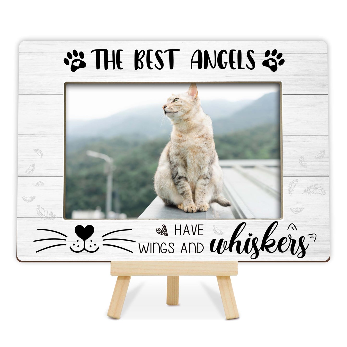 Memorial Gifts for Loss of Cat, Pet Memorial Gifts Wooden Photo Frame with Easel, 4x6 Cat Loss Sympathy Frame for Tabletop Display Photo Insert - G01