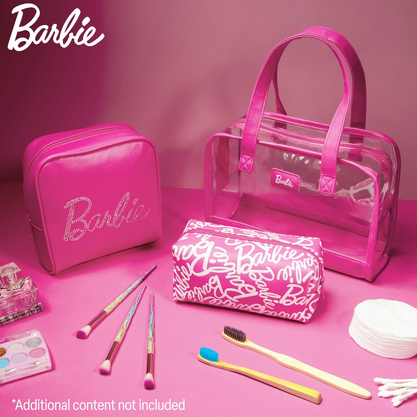 Get Trend Barbie Toiletry Bags Set of 3, Zipped Wash Bag and Cosmetic Bag Holiday Essentials