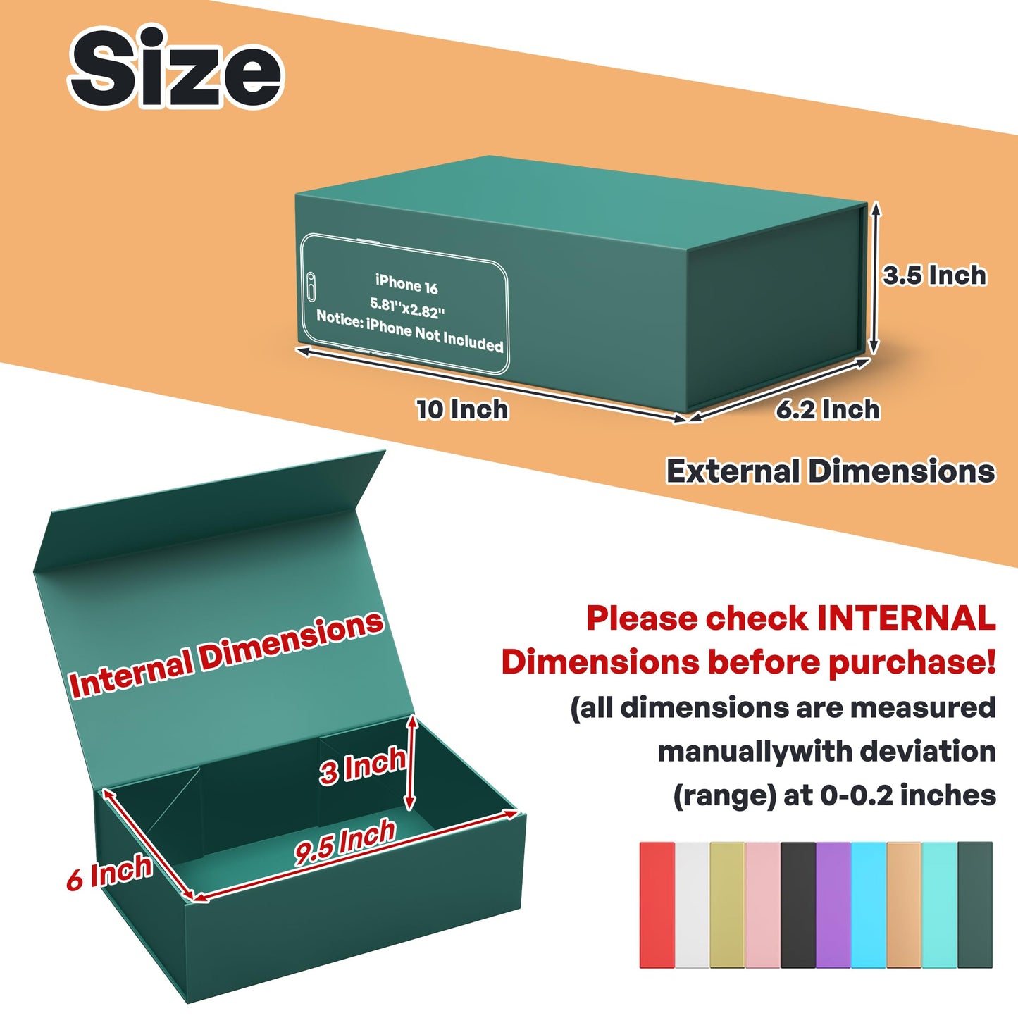 RYDDOY Green Gift Box, 9.5x6x3'' Gift box for Presents with Lids Magnetic Closure Rectangle Collapsible for Bridesmaid Proposal Box, Wedding, Christmas, Halloween, Birthday Gift Packging