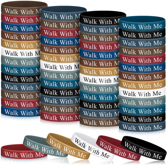 Foilswirl 50 Pcs LDS Mormon Silicone Bracelet LDS Youth Theme Walk with Me Bracelet Bishop Christian Faith Baptism Gifts for Men Women Teens(Classic Color)