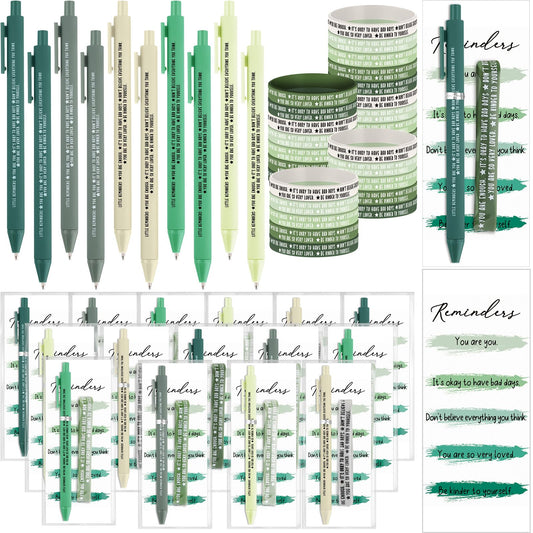 Feifeiya 50 Set Inspirational Mental Health Awareness Gift Mental Health Bracelet Wristbands Green Awareness Motivational Pens Positive Affirmation Bookmarks for Counseling School Counselor Gift
