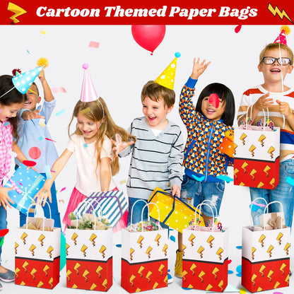 24 Pcs Cartoon Animation Gift Bags Red Birthday Party Bags Paper Goodie Bag with Handle Candy Bag Decorations for Birthday Holiday Event Supplies Gift Fillers