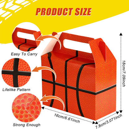 Chinco 12 Pieces Basketball Goody Box Party Favor Bags Sports Gift Candy Goodie Bags Basketball Party Favors Treat Boxes with Handles Gift Supplies Decorations for Baby Shower Adult Birthday