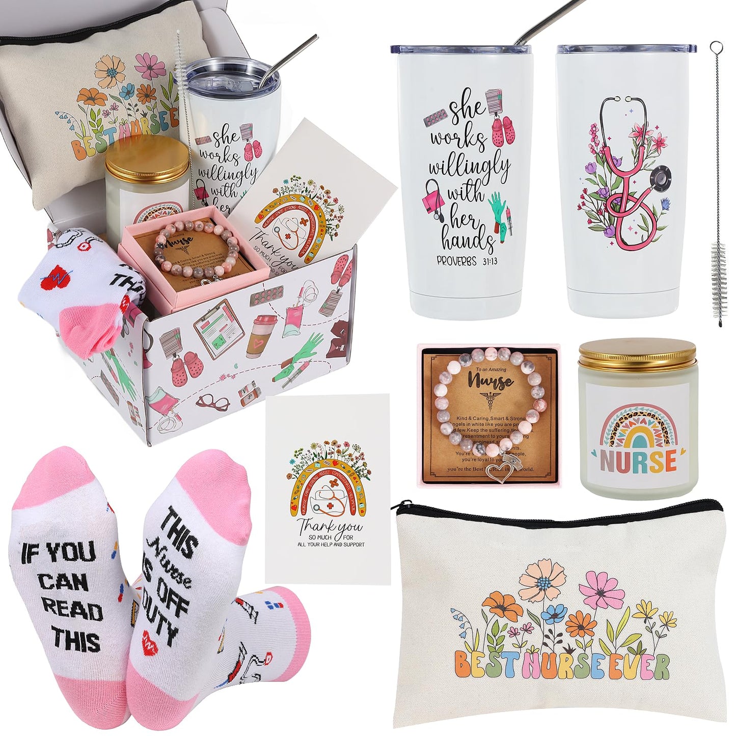 Bayelove Nurse Gifts for Women, Nurses Week Gifts, Nurse Appreciation Gifts, Tumbler Mug Cup Basket Gifts Set for Graduation, Nursing School, Nurse Practitioner