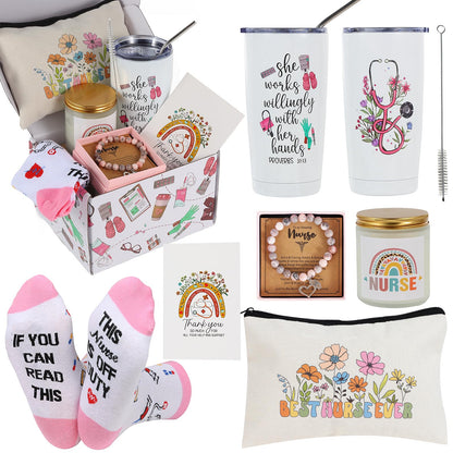 Bayelove Nurse Gifts for Women, Nurses Week Gifts, Nurse Appreciation Gifts, Tumbler Mug Cup Basket Gifts Set for Graduation, Nursing School, Nurse Practitioner