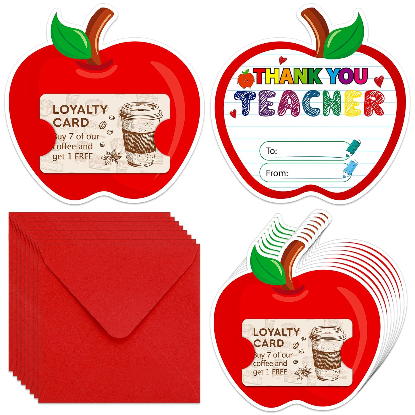 8 Pack Teacher Appreciation Gift Card Holder - Thank You Teacher Apple Gift Card Holder Money and Gift Card Sleeves End of Year Retirement Gifts for Women Men