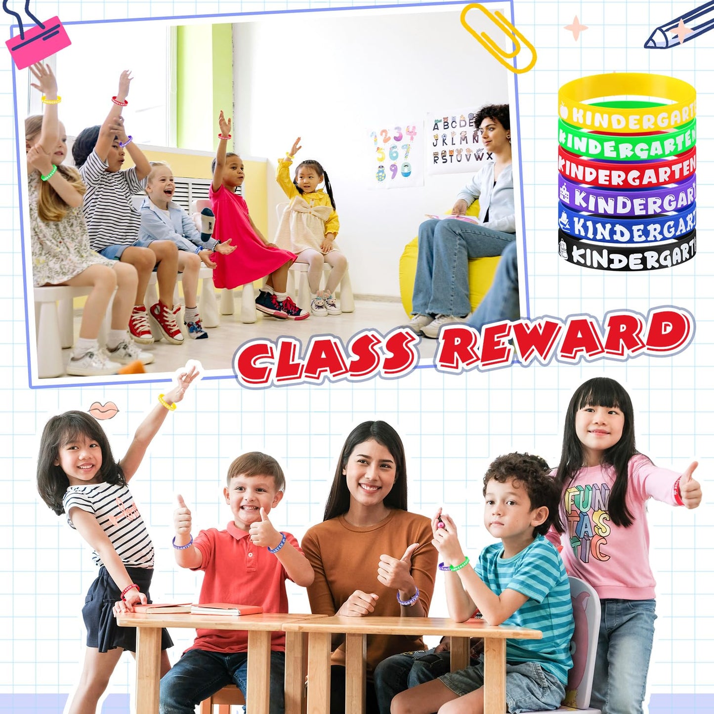 Simgoing 120 Pcs Kindergarten Rubber Bracelets Kindergarten Themed Silicone Wristbands Back to School Party Favors Classroom Decor Supplies Exchange Gifts