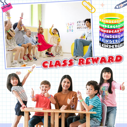 Simgoing 120 Pcs Kindergarten Rubber Bracelets Kindergarten Themed Silicone Wristbands Back to School Party Favors Classroom Decor Supplies Exchange Gifts