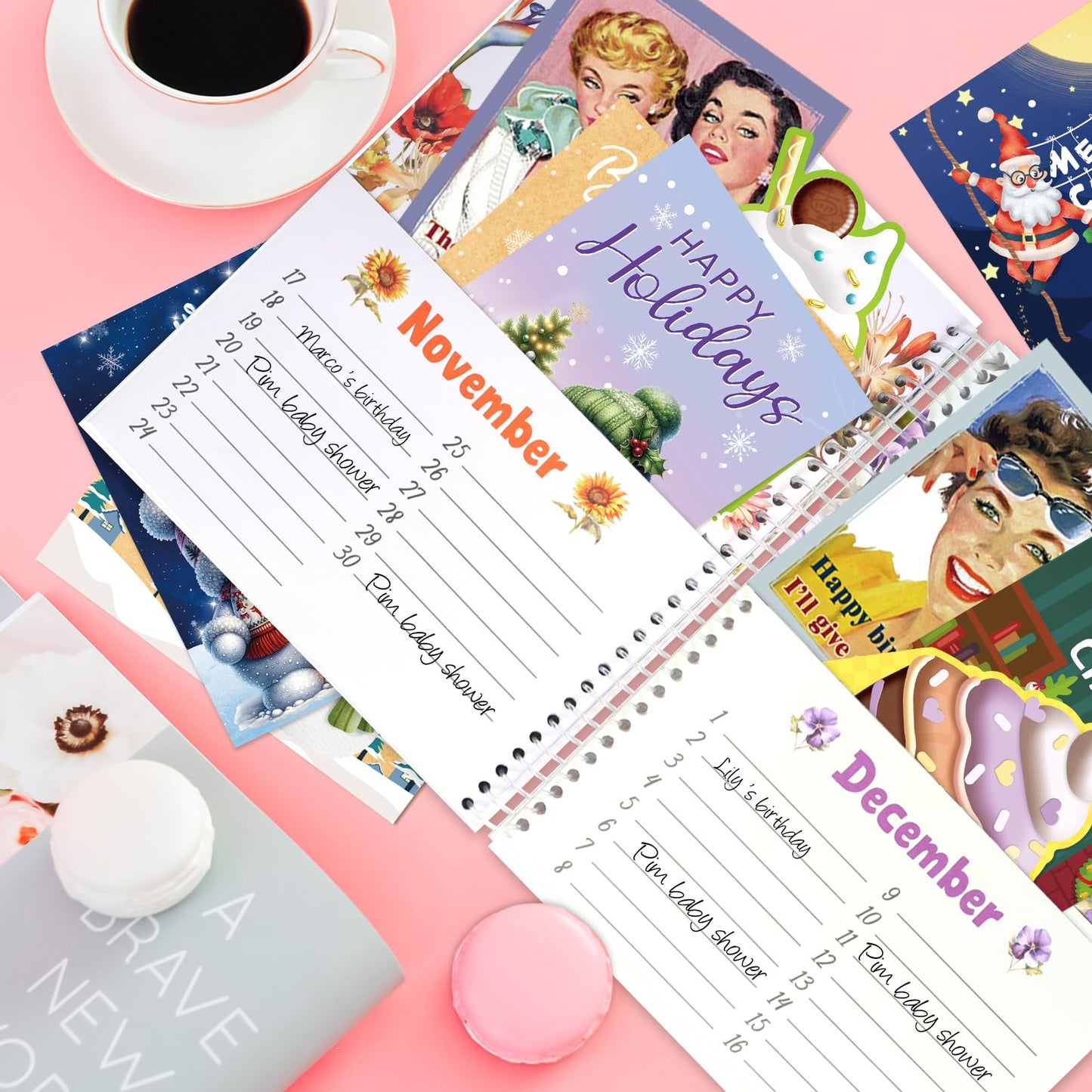Ceiba Tree Greeting Card Organizer Floral Month by Month Card Keeper Book with Pockets for Christmas Holiday Reminders Birthday Party Wedding