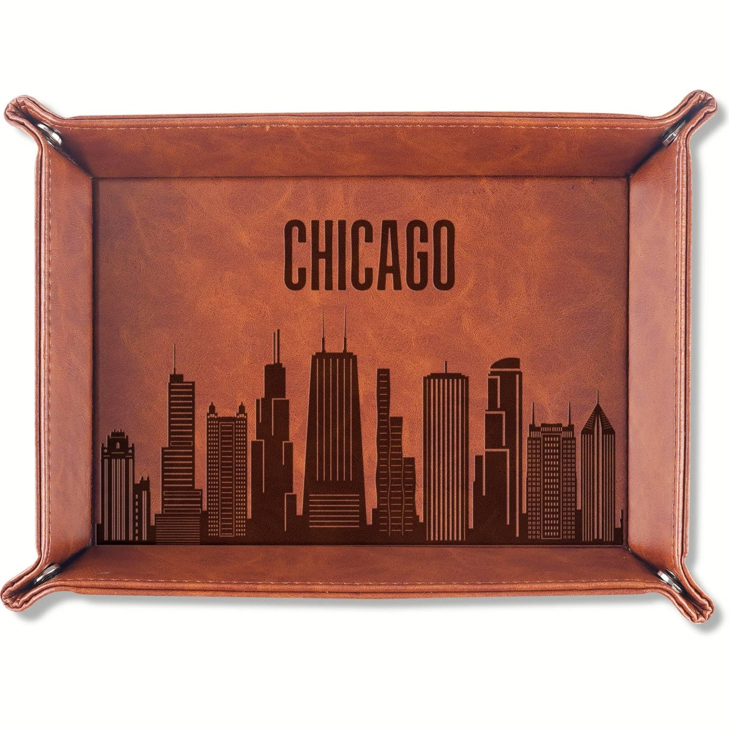 InnoBeta Chicago City Skyline Gifts for Chicago Lovers, Chicago Souvenir, Skyline Map Valet Tray for Him, Male, Boyfriend, Son, Husband, Dad, Desktop Organizer PU Leather Tray