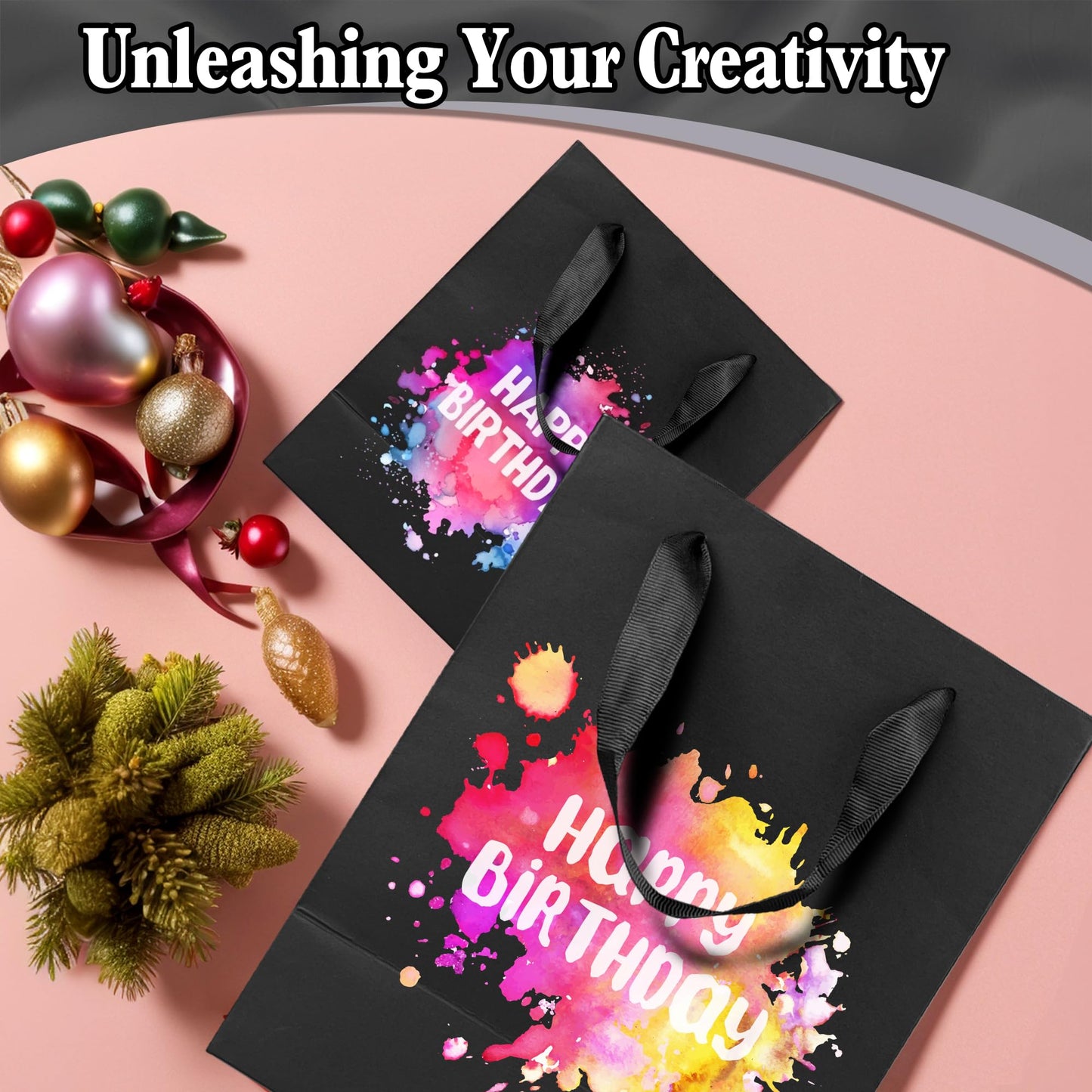 Assorted Sizes Black Gift Bags with Ribbon Handles Kraft Paper Shopping Bags with Tissue Paper for Party Business Wedding Birthday Graduation Fathers Day (Black 6, 9 , 12.6 Inches, 6 Inches, 9 Inches, 12.6 Inches)