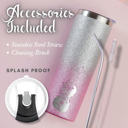 Onebttl Violin Gifts for Violinists & Women, 20oz Stainless Steel Violin Tumbler for All Ages, Double Wall Vacuum Insulated with Lid & Straw