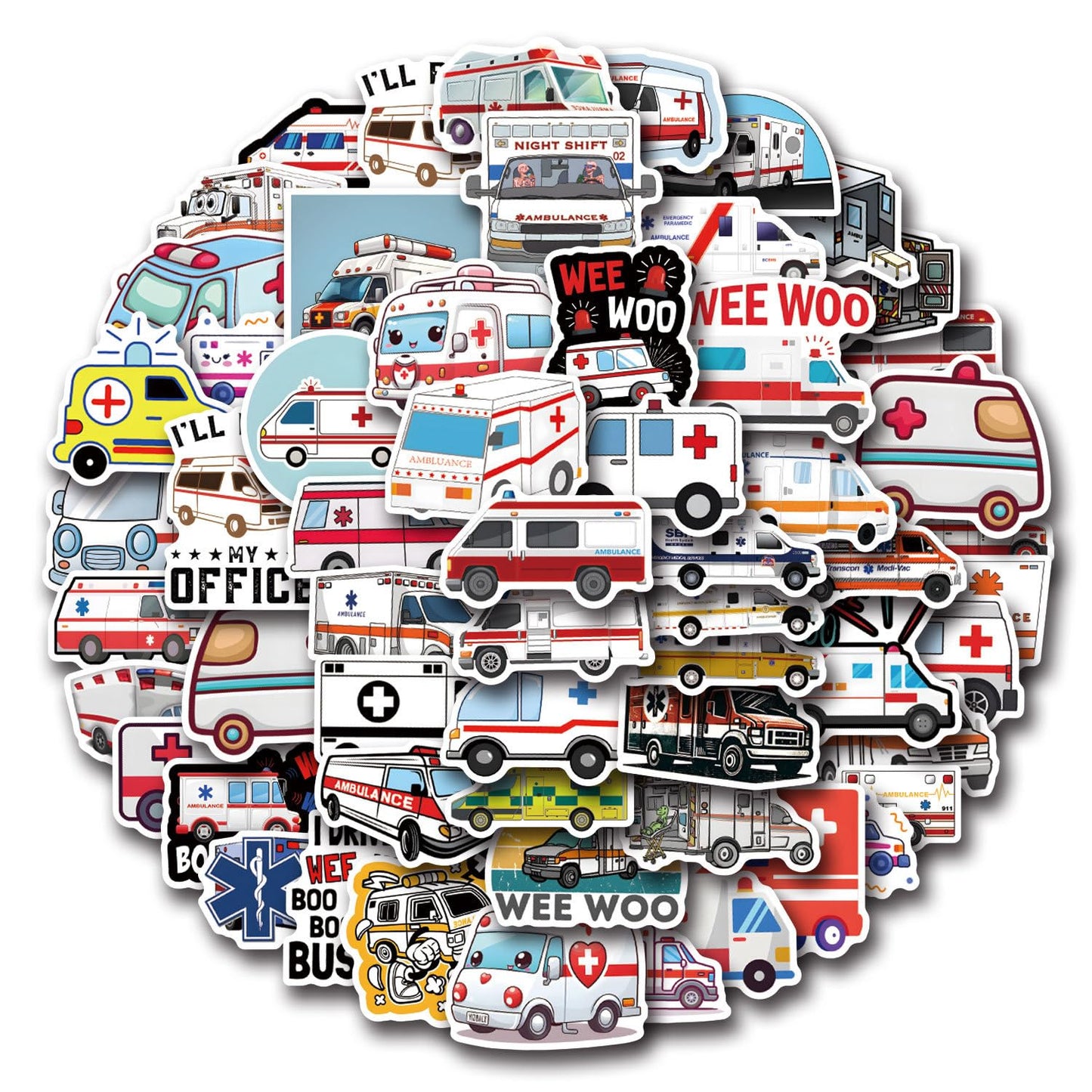 55 PCS Ambulance Stickers,Funny EMS Stickers,Paramedic MedicalStickers,Ambulance Decorations,Vinyl Decals for Water Bottle Laptop Scrapbooking Luggage Phone (White)
