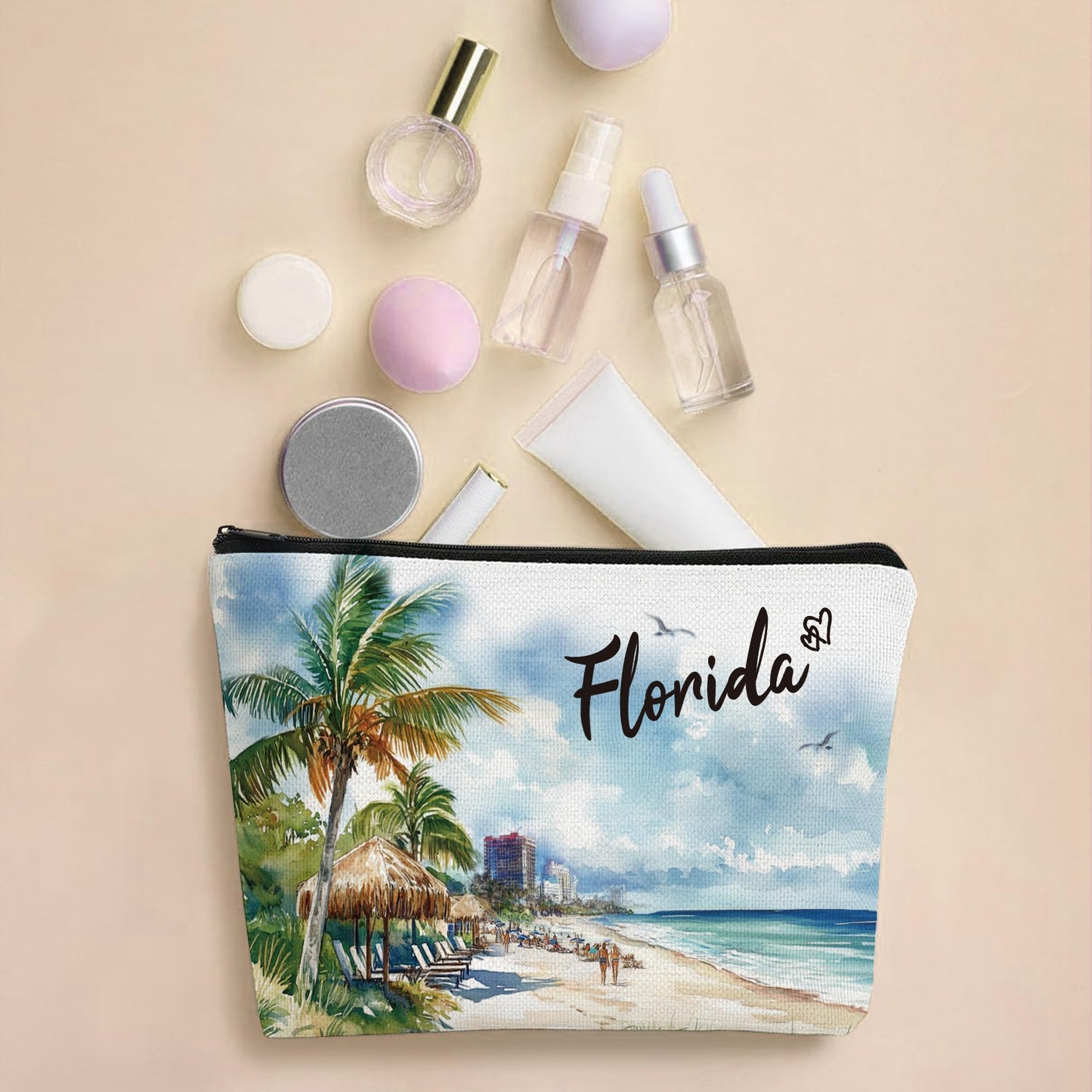 Florida Makeup Bags Gifts for Women, Florida Souvenirs Themed Gifts Cosmetic Bag, City Travel Gifts for Girls Besties Best Friend Bff Sister Daughter