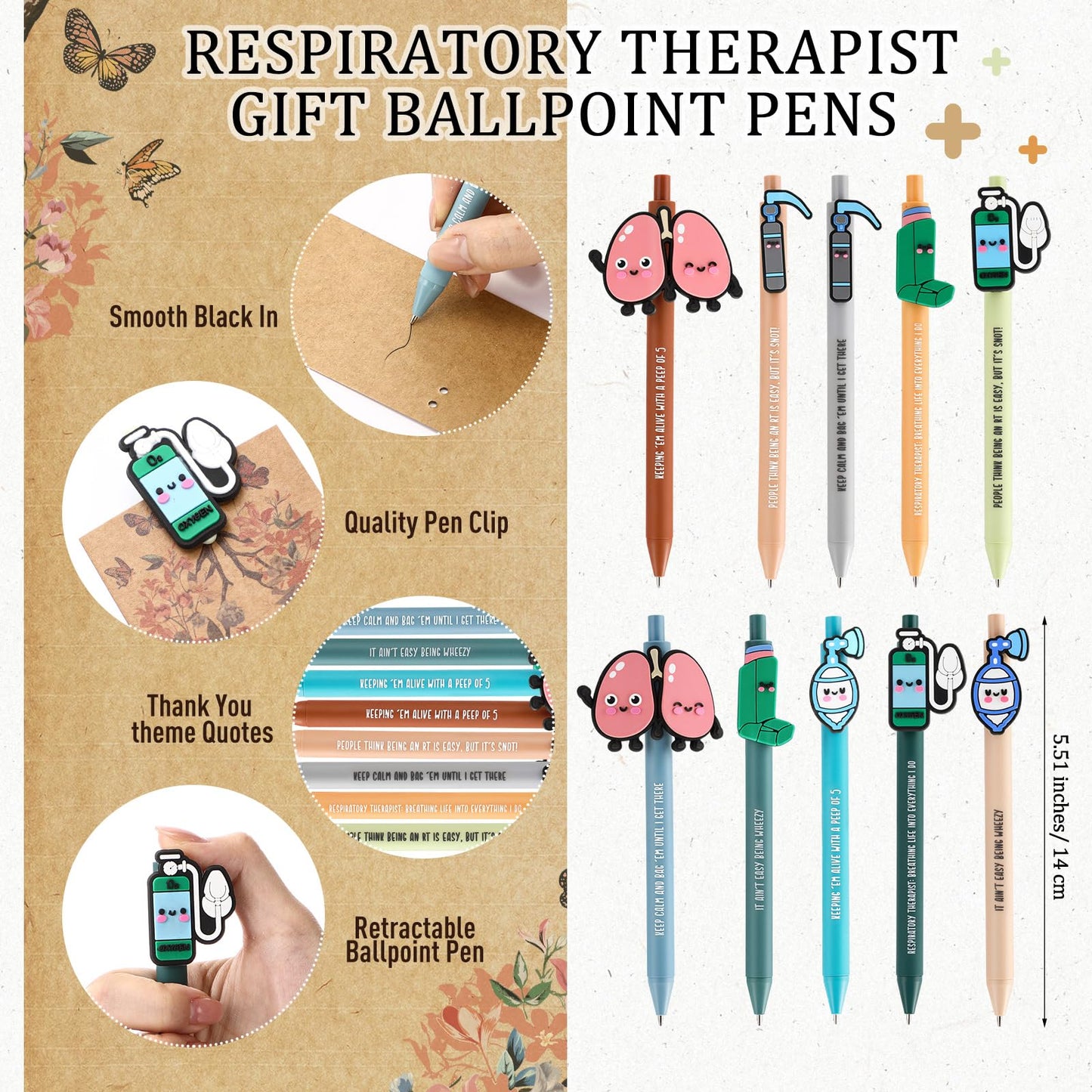Yexiya 20 Set Respiratory Therapist Gifts Bulk Retractable Ballpoint Pen with Lung Inhaler Sign with Appreciation Card Thank You Gift for Rt Nurse Nursing Doctor Teacher Office Medical Student Work