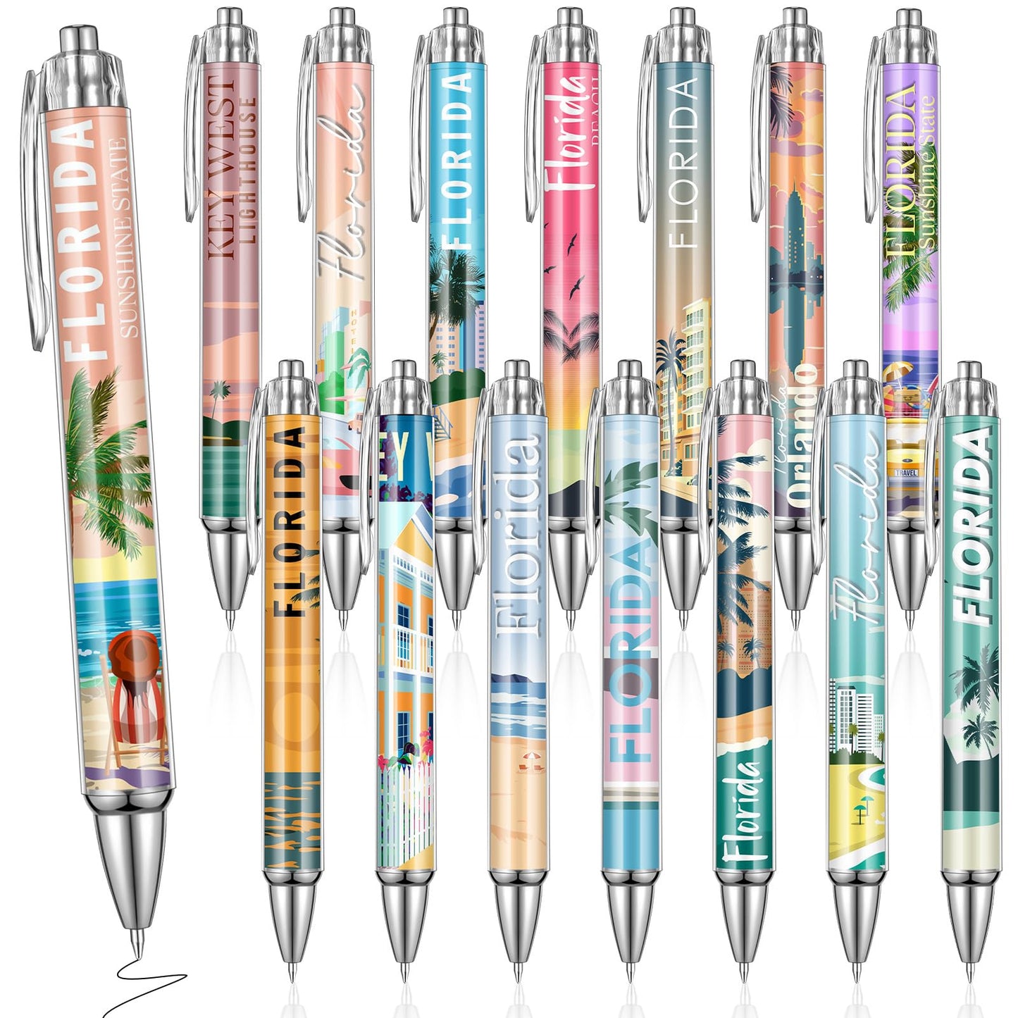Sayglossy 15 Pcs Florida Travel Ballpoint Pens Florida Souvenirs Gifts American Travel Pen Bulk Retractable USA Souvenirs for Office Supplies Gifts