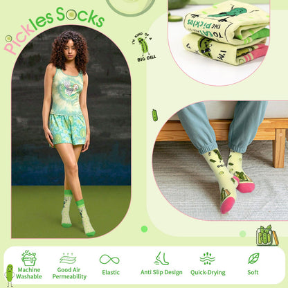 2 Pairs Funny Pickles Socks for Women Men Gifts, Novelty Cotton Dill Crew Socks for Pickle Lovers Stockings Stuffers