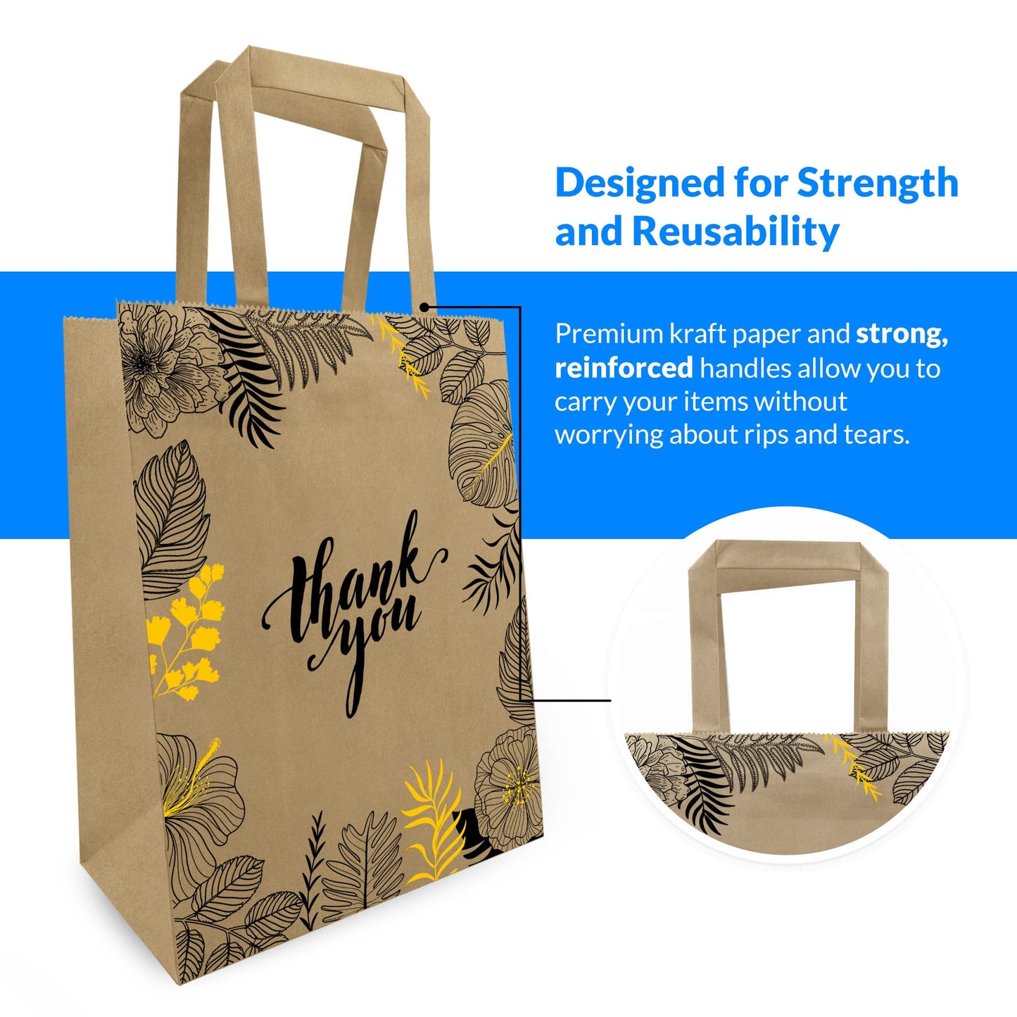 Reli. Paper Bags | 110 Pcs Bulk | 8"x4.5"x10.25" | Paper Thank You Bags | Brown Kraft Handles | Printed Small Thank You Giftbag for Guests | Gifts, Wedding, Merchandise, Business