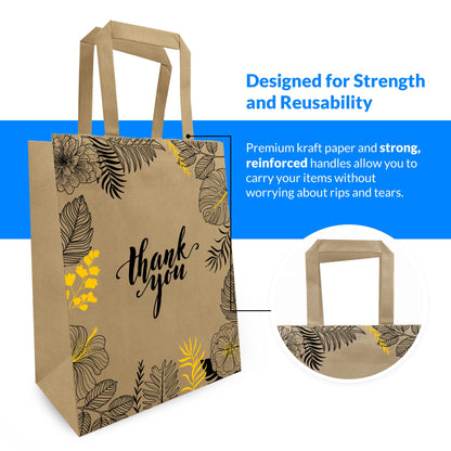 Reli. Paper Bags | 110 Pcs Bulk | 8"x4.5"x10.25" | Paper Thank You Bags | Brown Kraft Handles | Printed Small Thank You Giftbag for Guests | Gifts, Wedding, Merchandise, Business