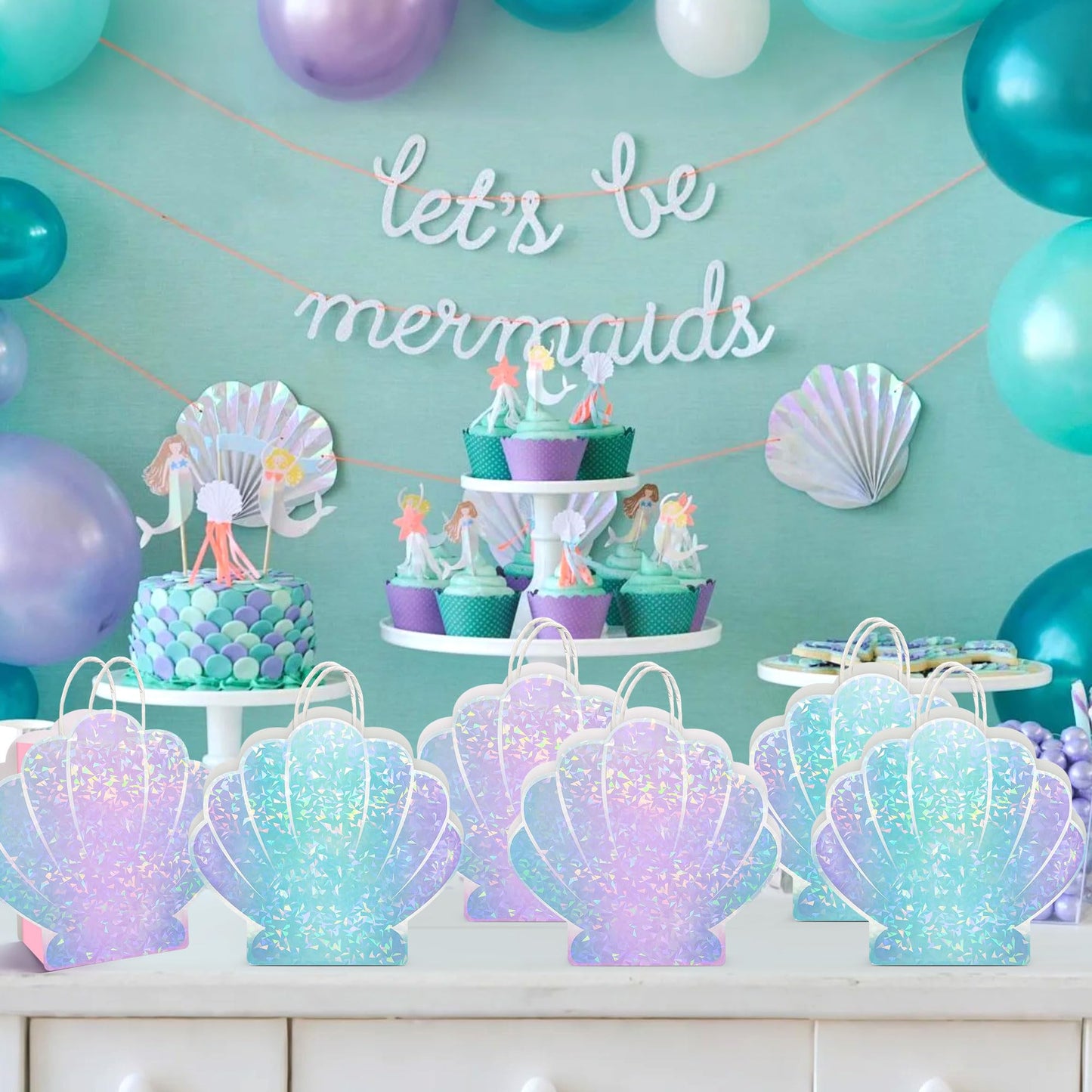 ALOVYY Mermaid Party Favor Bag Seashell Gift Bags for Shell Mermaid Birthday Decorations and Under the Sea Theme Party Ocean Beach Goodie Treat Supplies