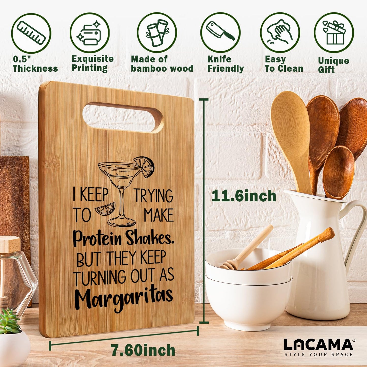 Lacama Margarita Gifts Cutting Chopping Boards for Kitchen, Cocktail Gifts for Women Cocktail Lovers, Margaritas Decorative Bamboo Cutting Board