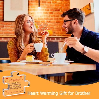 Brother Gifts - Engraved Acrylic Block Puzzle Brother Gift 4.1 x 3.5 inch - Cool Brother Gifts from Sister, Brother - Birthday, Christmas, Graduation Gifts for Big Brother, Little Brother
