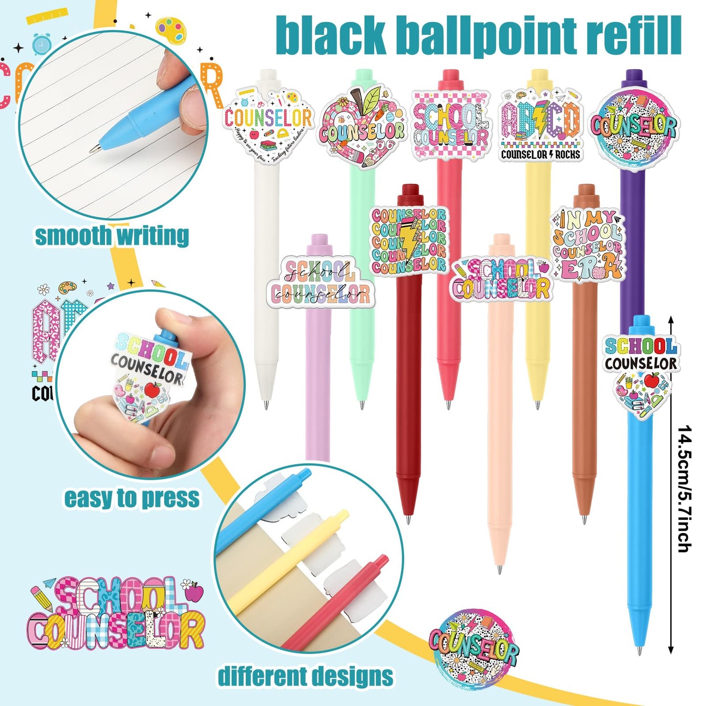 Geyoga 10 Pcs School Counseling Week Pens Teacher Appreciate Gifts School Counseling Appreciation Gift Ballpoint Pens Bulk for Teacher Gifts Favor Party Supplies