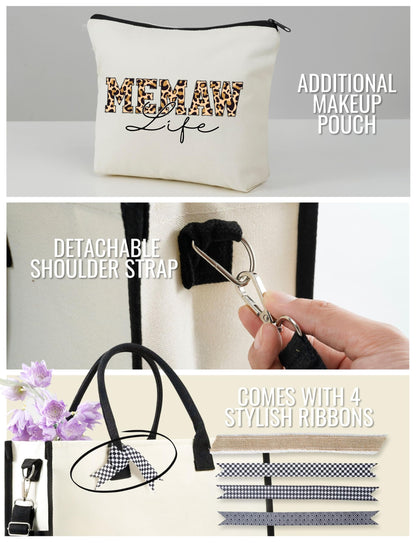 InnoBeta Memaw Gifts Canvas Tote Bag for Grandma, Memaw Life Bag with Top Zipper Closure and Shoulder Strap for Birthday, Mother's Day, Christmas