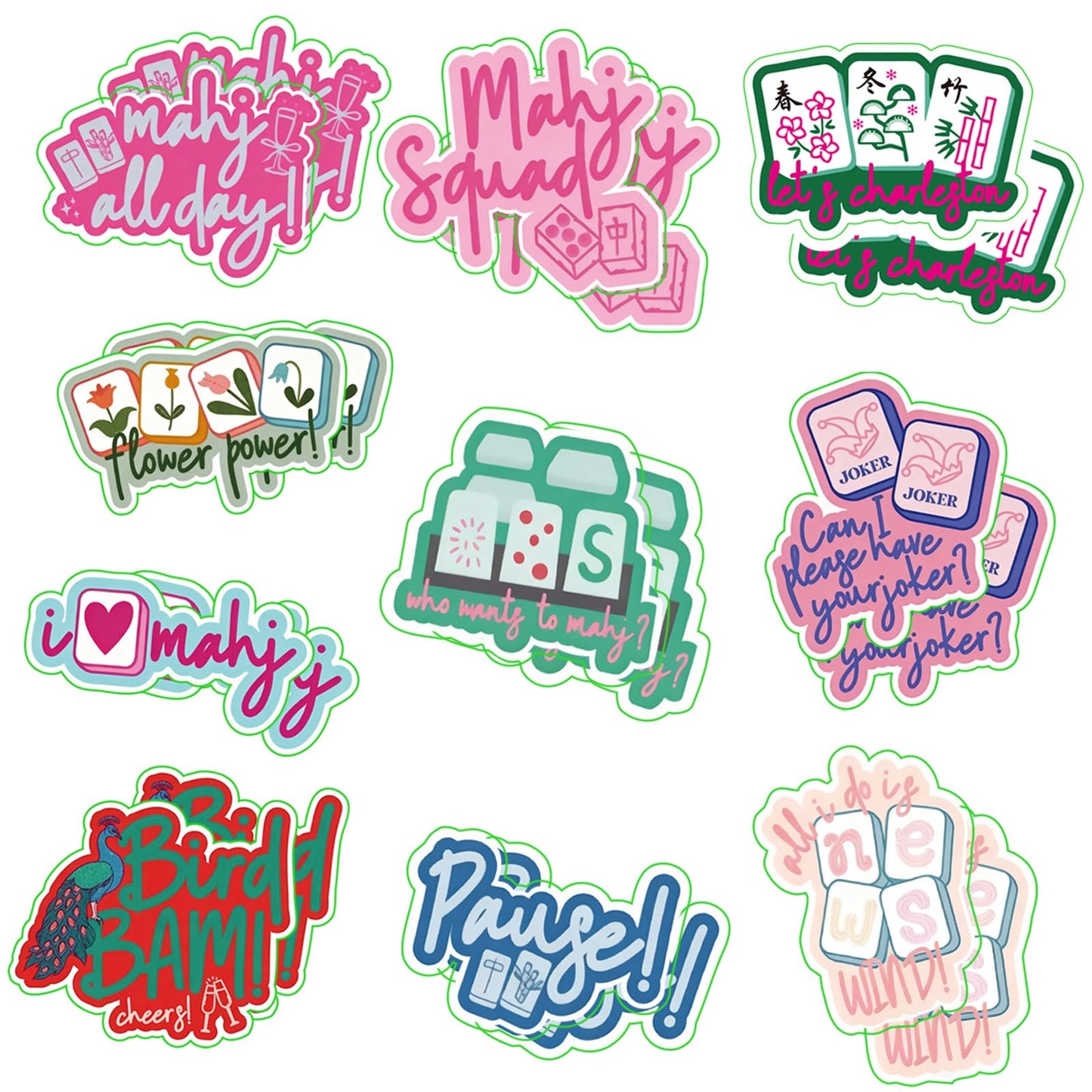 20 Pcs Funny Mahjong Stickers for Water Bottle, Scrapbook, Laptops, Phone Self-Adhesive Waterproof Mahjong Stickers Vinyl Chinese Mah Jong Decals Gifts for Party Decoration