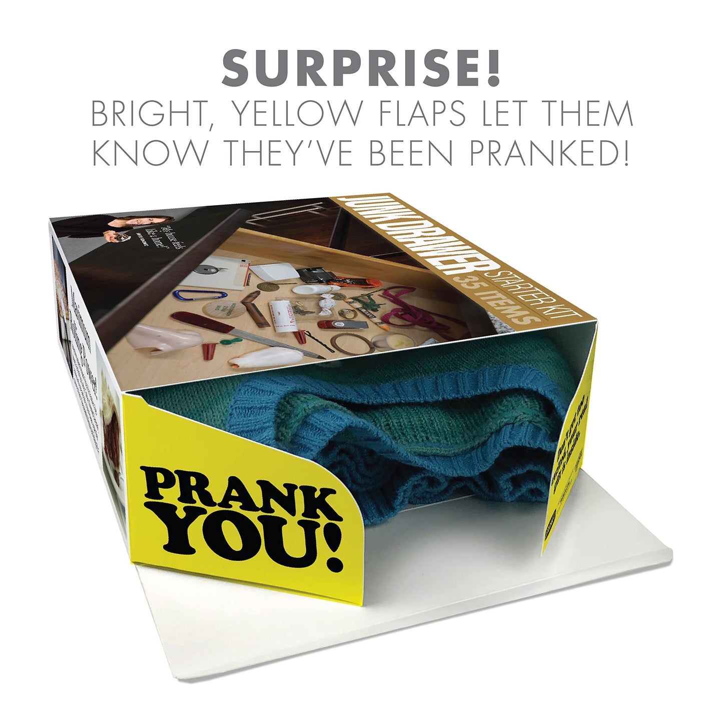 Prank-O Junk Drawer Kit Gag Gift Empty Box, Birthday Gift, Wrap Your Real Present in a Convincing and Funny Fake Gift Box, Practical Joke for Birthday Presents, Holidays, Parties