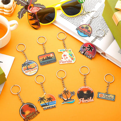 50 Pcs Florida Souvenirs Acrylic Keychain Gifts Bulk United State Keychain Palm Tree Sea Sun Map Travel Souvenirs
