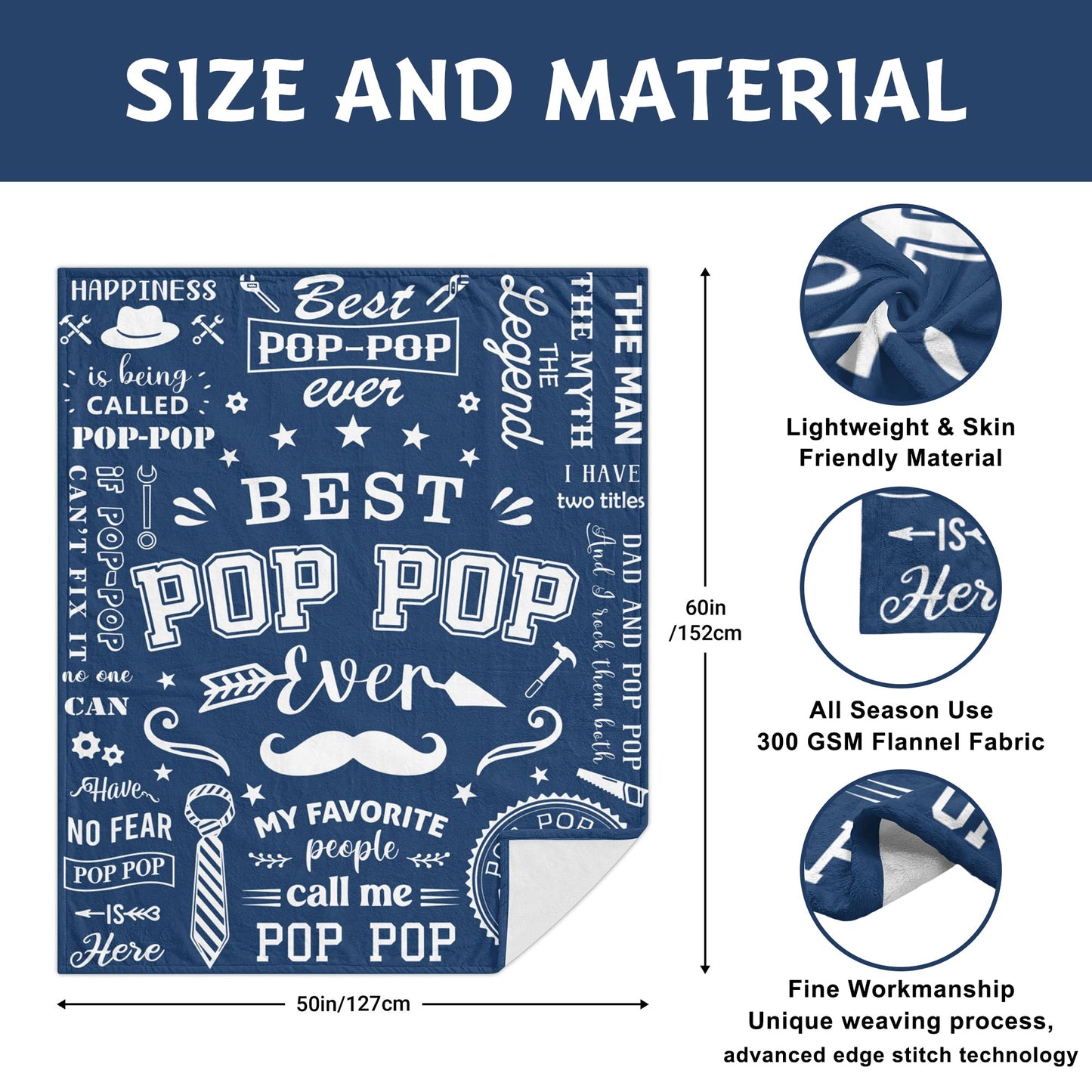 Lcobion Pop Pop Gifts, Gifts for Pop, Pop Pop Gifts from Grandkids, Gifts for Grandpa, Grandpa Gifts, Pop Pop Christmas/Fathers Day/Birthday Gifts, Grandpas/Grandfather/Papa/Pop Pop Blanket 50" X 60"