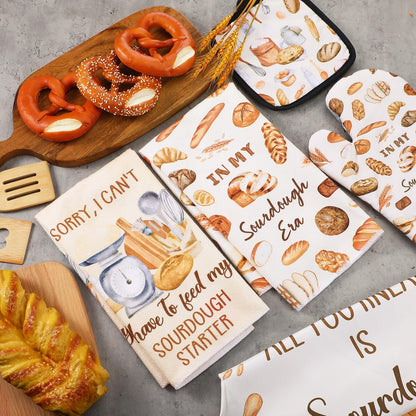 Hahafelt 5 Pcs Sourdough Baking Gifts Include Sourdough Bread Towels Apron Oven Mitt Pot Holder for Baker Bread Mom Sister Wife Aunt Lover