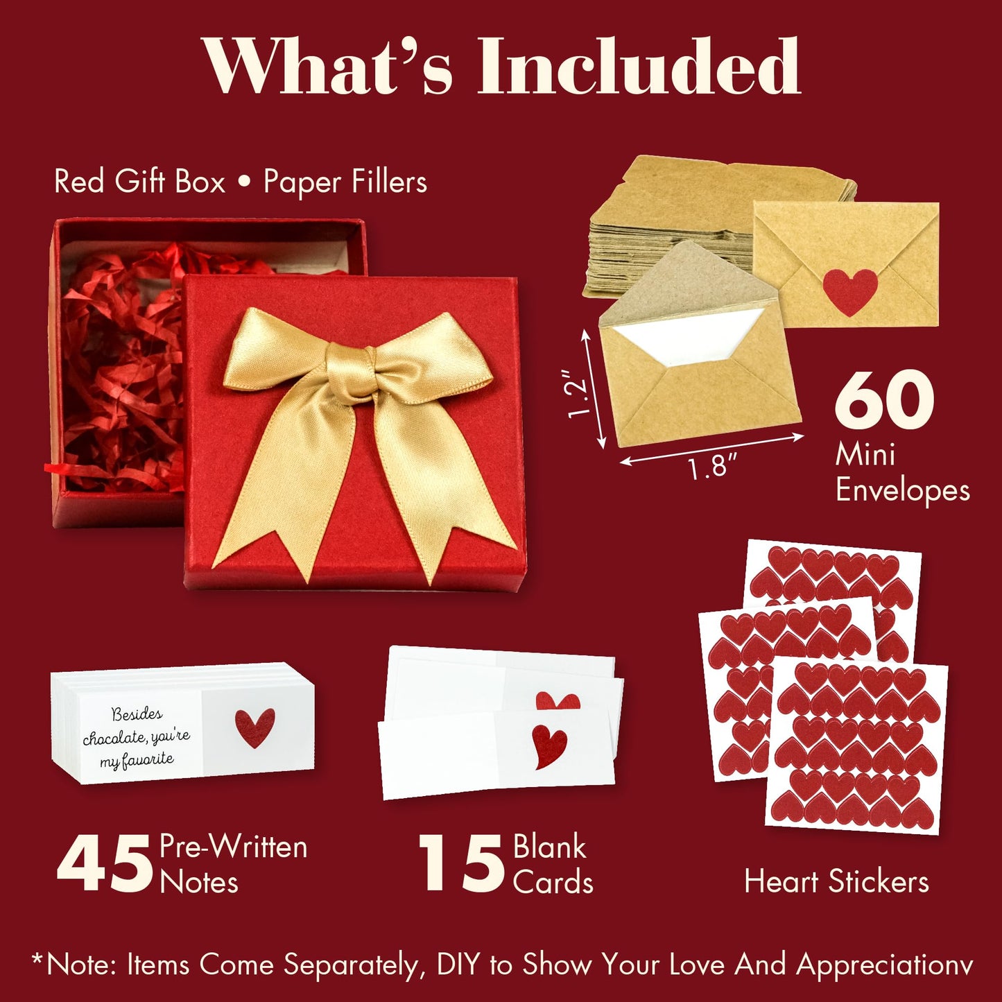 STOFINITY 60 Mini Love Notes With Envelopes - Personalized Valentines Day Gifts For Him, Her, Girlfriend - DIY Valentines Gift For Husband, Wife, Men, Women - Birthday Gifts for Boyfriend, Anniversary