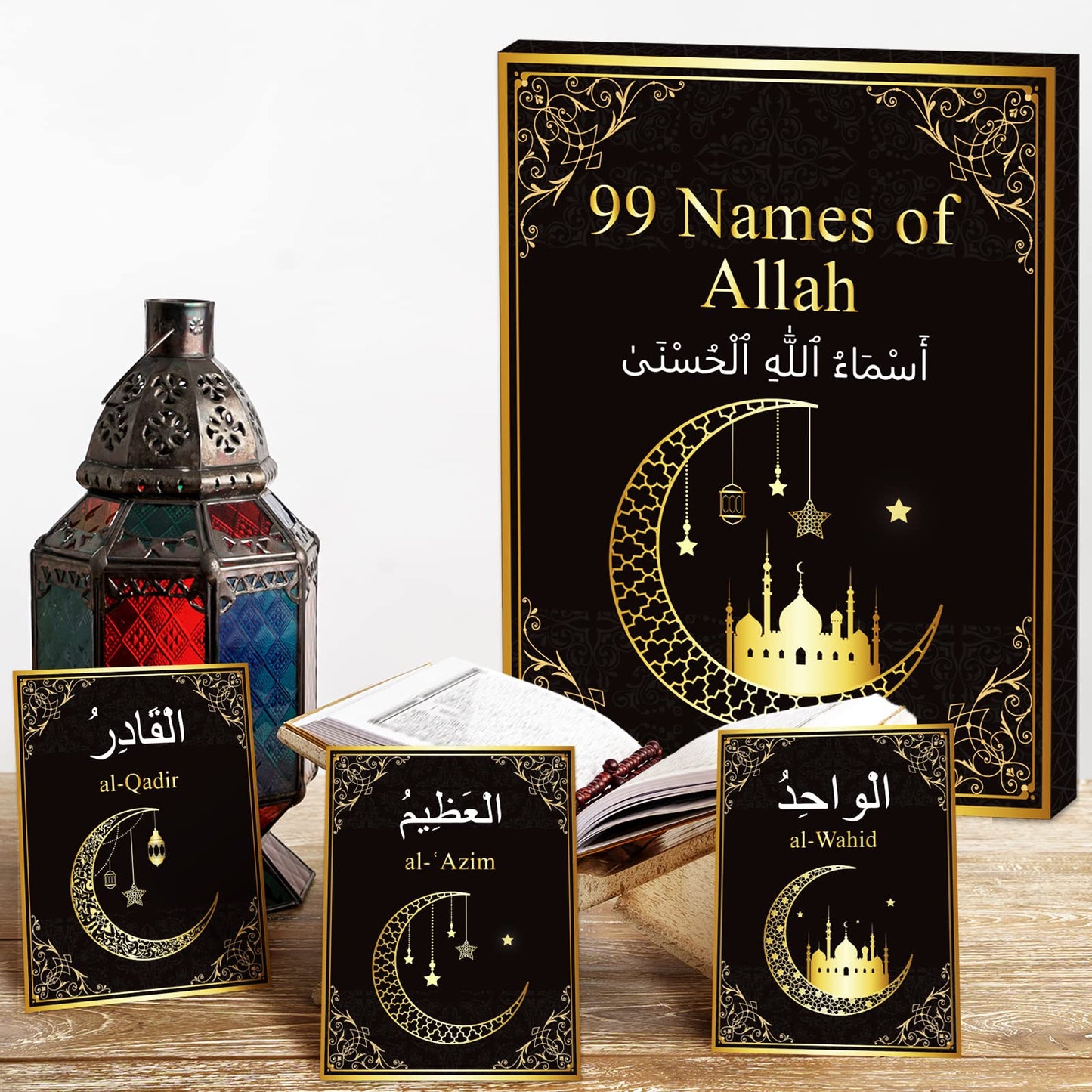 99 Names of Allah Flashcards Quran Verses Asma UI Husna Cards Eid Al Adha Learning Cards in Arabic and English Eid or Ramadan Gifts for Family Friends 5.7×3.1 Inches