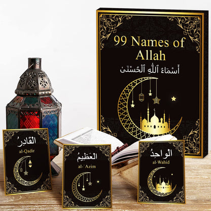 99 Names of Allah Flashcards Quran Verses Asma UI Husna Cards Eid Al Adha Learning Cards in Arabic and English Eid or Ramadan Gifts for Family Friends 5.7×3.1 Inches