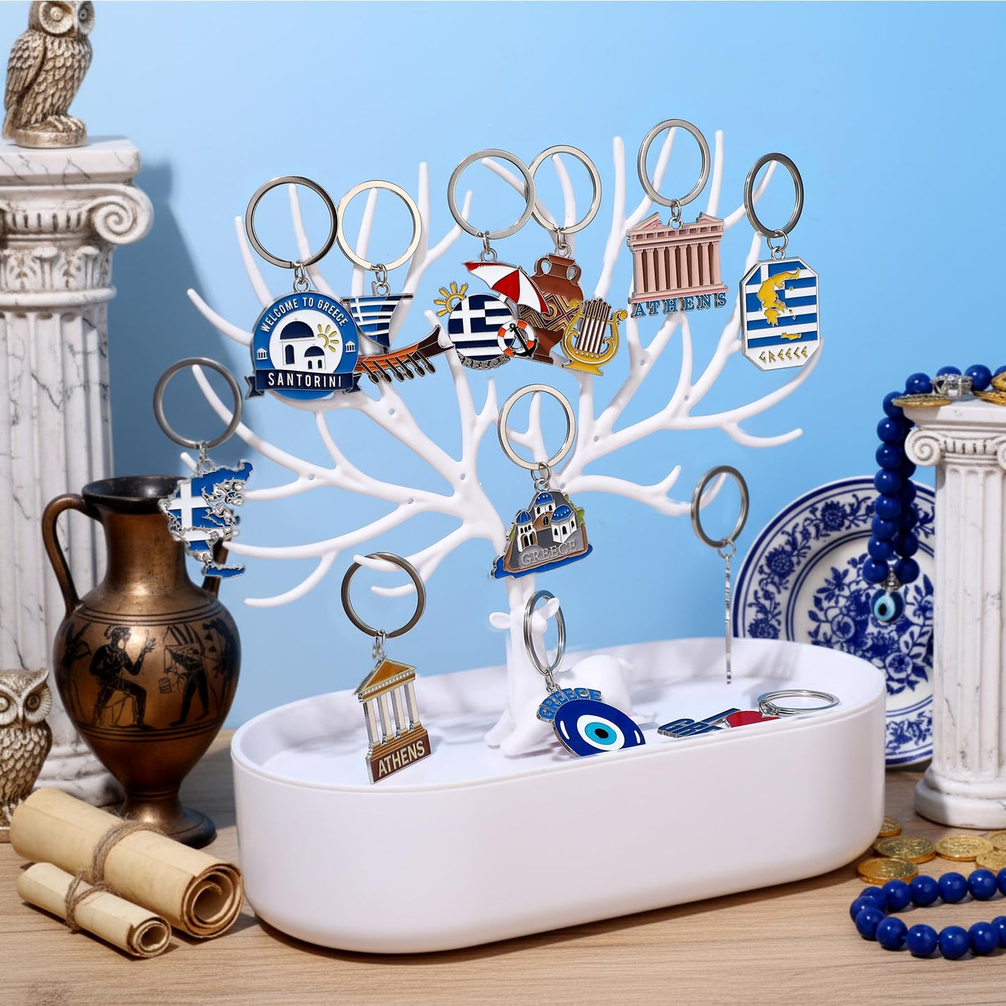 Landical Greece Metal Keychains Souvenirs Gifts Bulk Greek Travel Evil Eye Souvenirs Gifts for Women Men