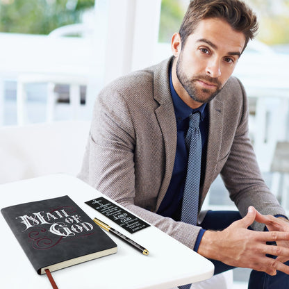 Fuyoooo 4 Pcs Christian Gifts for Men Father's Day Pastor Appreciation Gifts Vintage Leather Hardcover Notebook 1 Timothy 6:11 Religious Bible Verse Pen Joshua 1:9 Bookmark & Box(Man of God,Black)