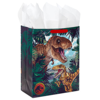 Hallmark Jurassic Park 13" Large Gift Bag with Tissue Paper (T-Rex, Dinosaurs) for Birthdays, Christmas, Holidays