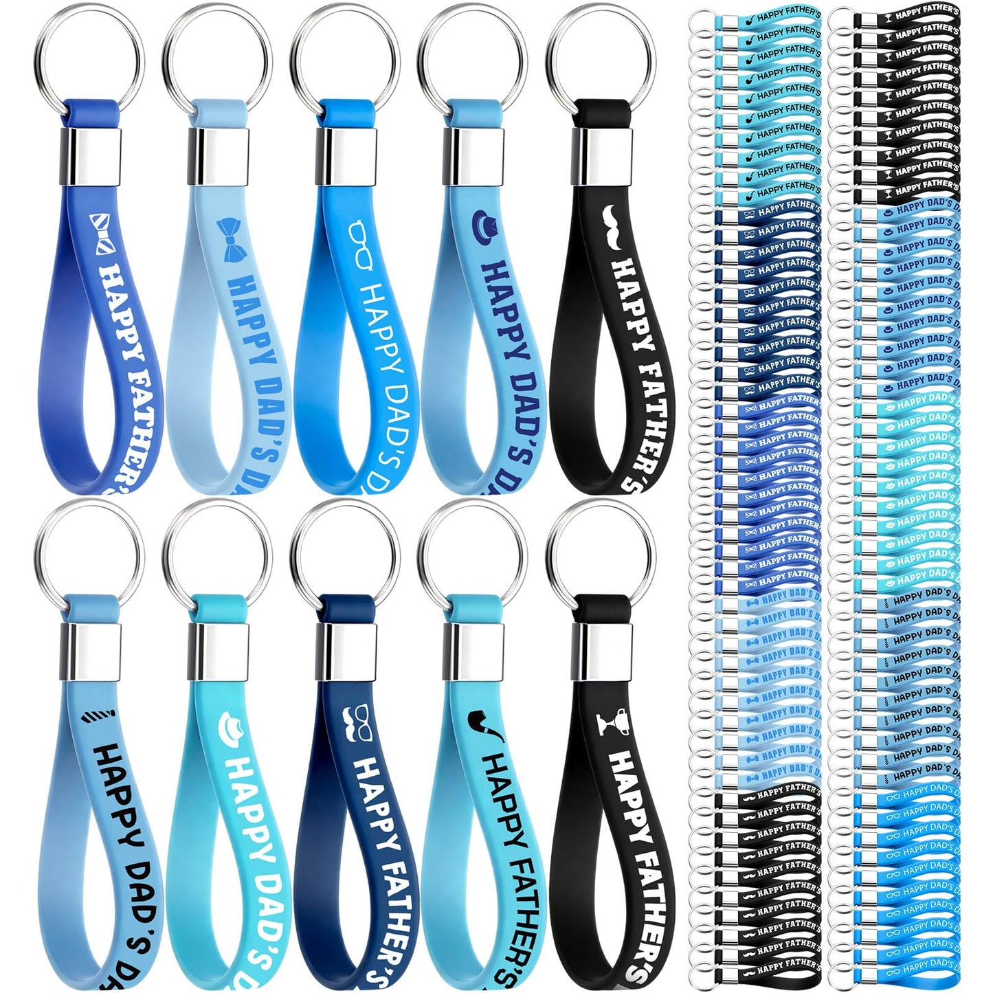Huquary 100 Pcs Happy Father's Day Silicone Keychains Best Father Gift Rubber Keyrings Thank You Dad Gift Keychain Wristlet Dad Birthday Gifts from Daughter Son Party Favors Papa Appreciation