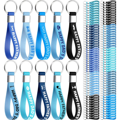 Huquary 100 Pcs Happy Father's Day Silicone Keychains Best Father Gift Rubber Keyrings Thank You Dad Gift Keychain Wristlet Dad Birthday Gifts from Daughter Son Party Favors Papa Appreciation