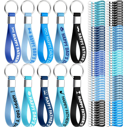 Huquary 100 Pcs Happy Father's Day Silicone Keychains Best Father Gift Rubber Keyrings Thank You Dad Gift Keychain Wristlet Dad Birthday Gifts from Daughter Son Party Favors Papa Appreciation